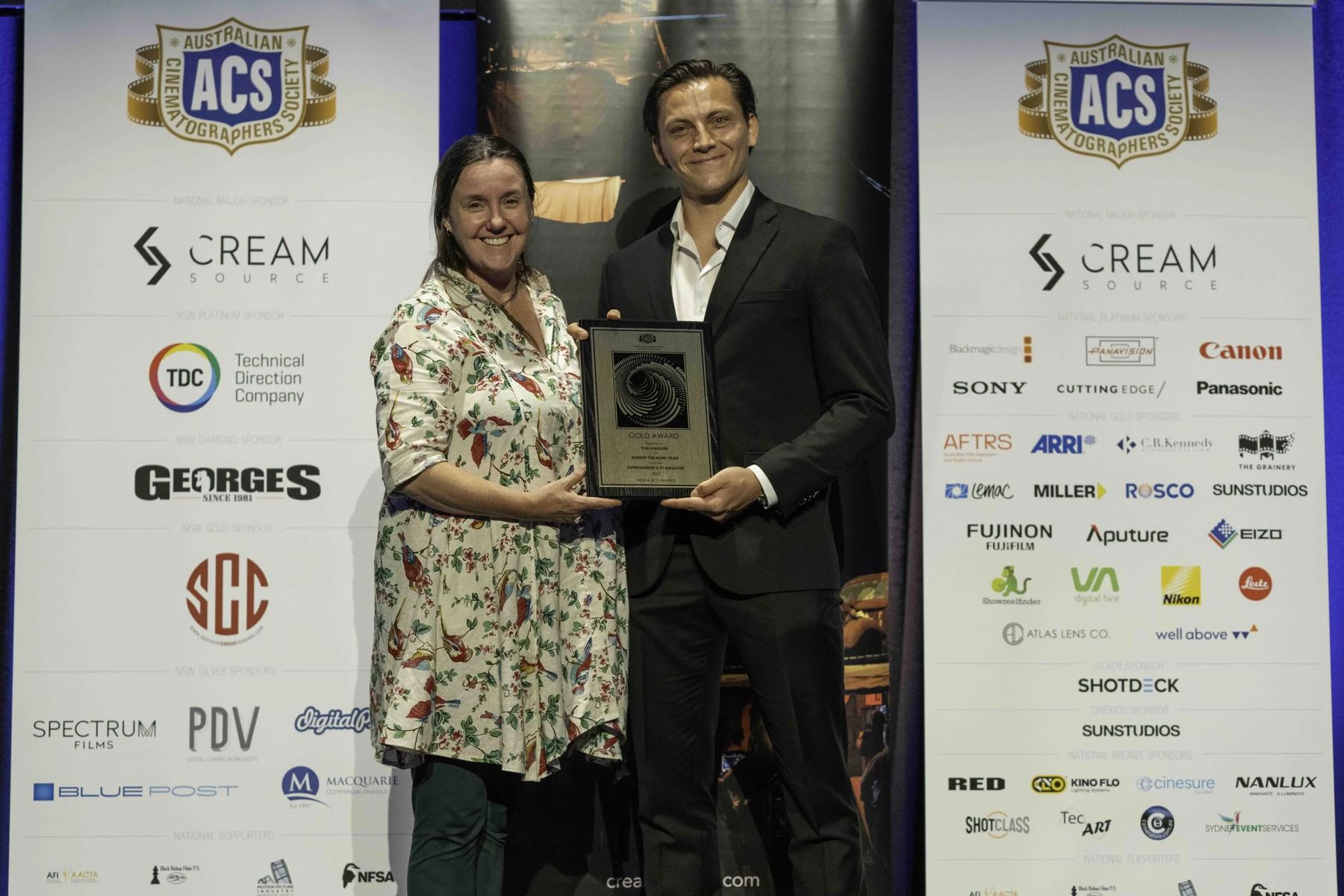 Tom Anlezark, founder of Culture Content, receiving an Australian Cinematographers Society award