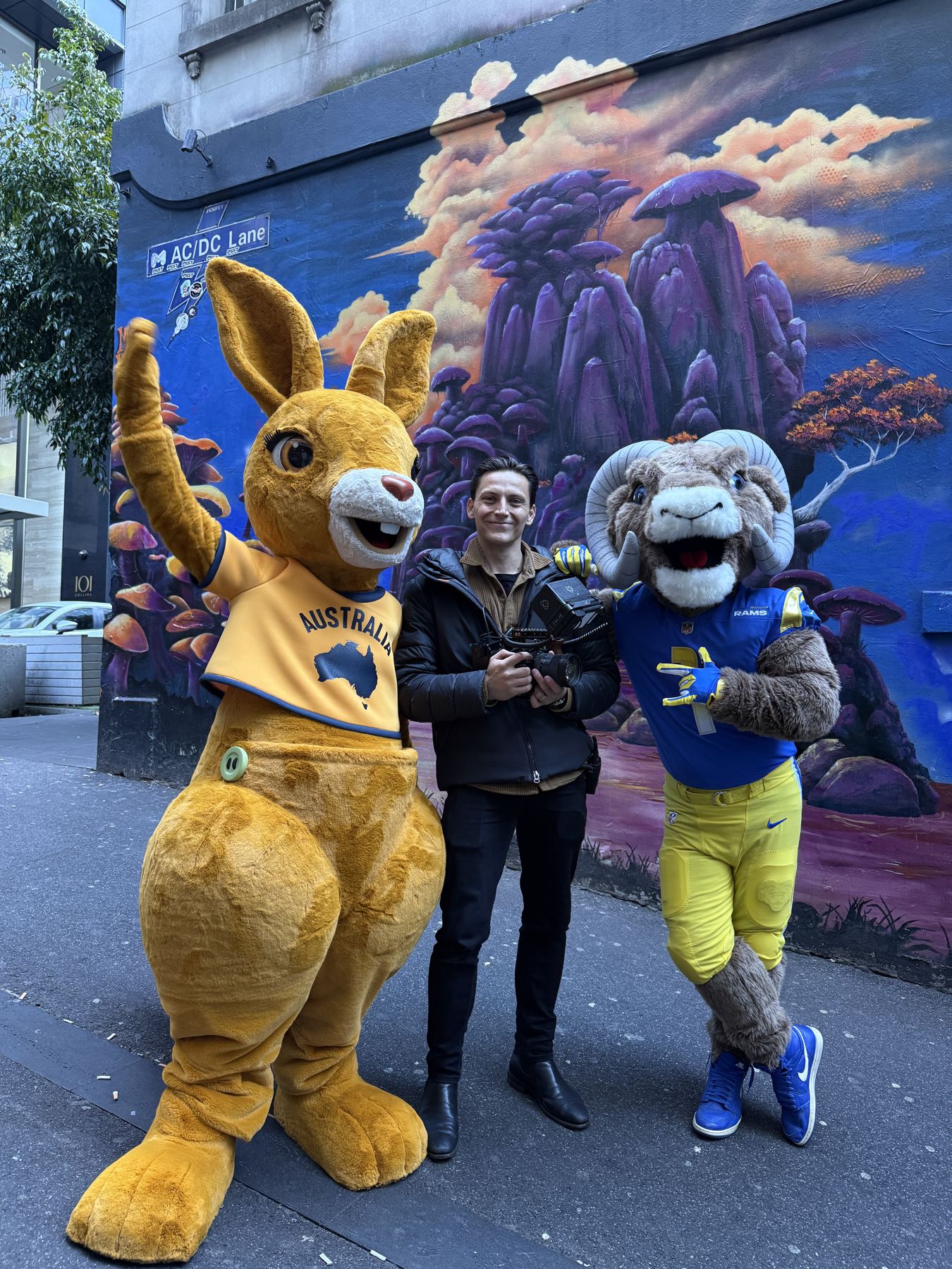 Culture Content filming a shoot with costumed mascots in Melbourne